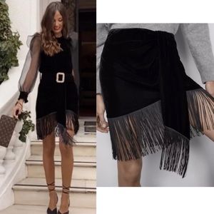 ZARA Fringed Velvet Mini Skirt Blogger’s Favorite